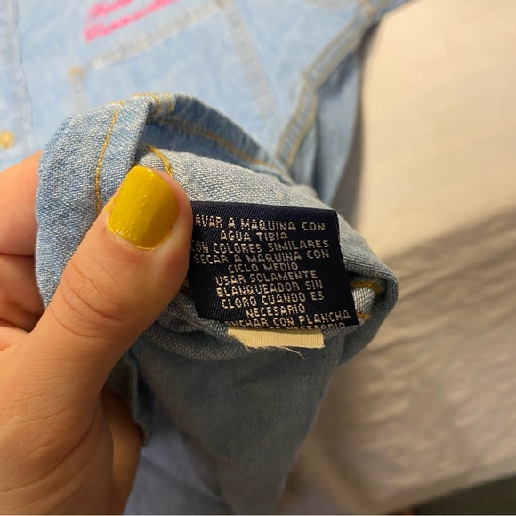 🥹 “ Friendship Connection “ Embroidered Denim Front Pocket Button Up Shirt - Picture 6 of 11